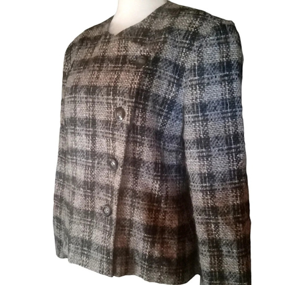 Pendleton Black Gray Buffalo Check Button Front 100% Virgin Wool Coat Size 12 - Picture 3 of 8